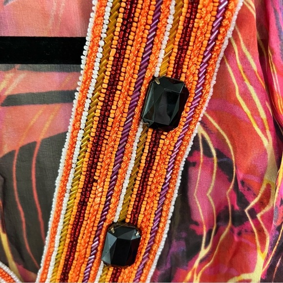 Zeugari Silk Tunic Beaded V Neck Semi Sheer Tie at Empire Waist * Runs Small * - Picture 11 of 11